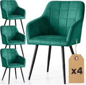 4x Krzesło tapicerowane z przeszyciami kwadratowymi Butelkowa Zieleń LUXANO Czarne nogi