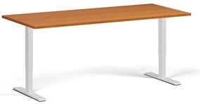 Biurko z regulacją wysokości, 180x80 cm, 1 silnik, biała podstawa, czereśnia