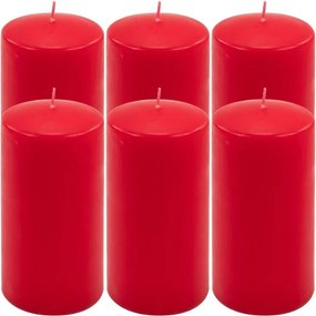Zestaw świec słupkowych, 15 cm, Ø 7,5 cm, czerwony, 6 sztuk.