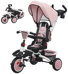 AIYAPLAY Trójkołowiec, 6-w-1 wózek dla małych dzieci, z rączką do pchania, regulowanym siedzeniem, składanym designem, zabezpieczeniem