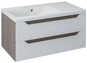 Biała wisząca szafka bez umywalki w dekorze drewna egzotycznego 90x45 cm Wave – Sapho