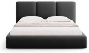 Ciemnoszare aksamitne tapicerowane łóżko dwuosobowe ze schowkiem i stelażem 140x200 cm Brody – Mazzini Beds