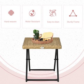 Outsunny Stolik Ogrodowy Polirattan Składany Stalowy Stelaż 40x40x40 cm Naturalny