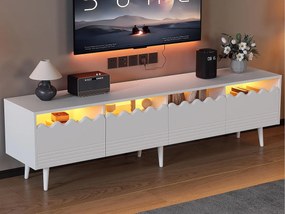 Meble pod TV 176×38×45 cm - z oświetleniem LED - z 2 szufladami i 2 drzwiami - biały