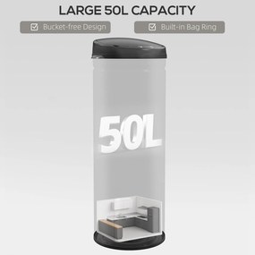 HOMCOM 50 L Kosz na śmieci z czujnikiem i funkcją Soft-Close, bezdotykowy kosz ze stali nierdzewnej do higienicznej kuchni