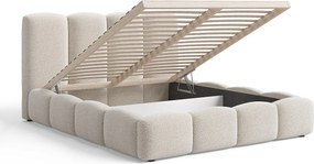 BESILIO Łóżko tapicerowane 200x200 Fluffy – łóżko chmurka boucle, z pojemnikiem na pościel i stelażem, gruba pianka, nowoczesne łóżko do sypialni – Biały