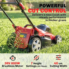 Outsunny Elektryczna Kosiarka 800 W z szerokością cięcia 40 cm, pojemnik na trawę 45 l, wskaźnik akumulatora, ochrona przed przeciążeniem, 7 wysokości cięcia | Aosom PL