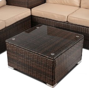 Zestaw Mebli Ogrodowych NEGRO Brązowy/Beżowy Narożnik Stolik Tarasowy Technorattan Nowoczesny