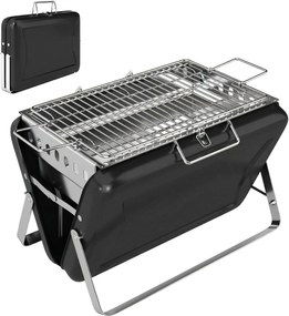 Outsunny Grill na węgiel drzewny ze stali nierdzewnej BBQ Smoker z rusztem, uchwytem, składanymi nogami do grillowania na tarasie, campingu 40x28x25,5 cm czarny | Aosom PL