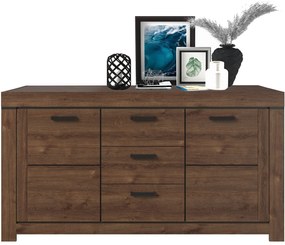 Komoda Dwudrzwiowa z Szufladami Drewniana do Salonu MYTH 160 cm Dąb brązowy Loft