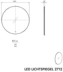 Lustro podświetlane LED 2712 - 2.0Z podgrzewaniem lustra i regulacją ciepłego/zimnego światła - okrągłe Ø 80 cm