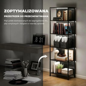 HOMCOM Regał z 5 półkami z LED, 7 kolorów światła, do salonu, 60 x 30 x 179 cm, czarny | Aosom PL
