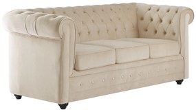 Kanapa 3-osobowa rozkładana welurowa beżowa CHESTERFIELD