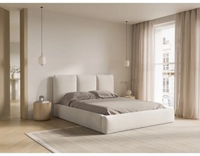 Beżowe tapicerowane łóżko dwuosobowe ze schowkiem i stelażem 180x200 cm Brody – Mazzini Beds