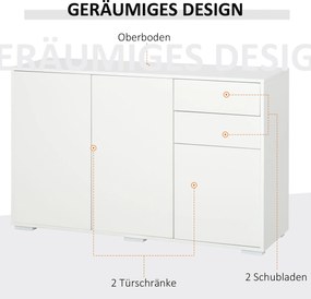HOMCOM Szafka boczna z szufladami i drzwiami, komoda na dokumenty, szafa wielofunkcyjna, kolor biały, 117 x 36 x 74 cm
