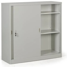 Metalowa szafa z przesuwnymi drzwiami, 2 półki, 1200 x 1200 x 450 mm, jasnoszary