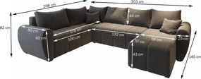 Masseno Narożnik MADISON z funkcją spania i pojemnikiem na pościel Narozniki U, Rozkładana sofa - Szary, SAWANA 05