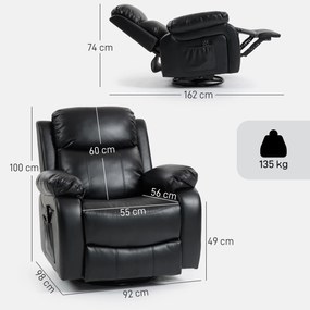 HOMCOM Fotel masujący z 8 głowicami wibracyjnymi, fotel relaksacyjny, regulowane oparcie + podnóżek, czarny | Aosom PL