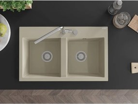 Mexen Hektor zlewozmywak granitowy 2-komorowy 800 x 480 mm, beżowy, syfon chrom - 6521802000-69