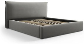 Szare tapicerowane łóżko dwuosobowe ze schowkiem i stelażem 160x200 cm Elio – Milo Casa