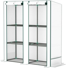 Outsunny Mini szklarnia z 3-poziomową półką, osłona z plastiku, odporna na UV, przenośna, drzwi rolowane, 144 x 48 x 152 cm, Biała