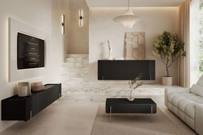 Szafka RTV Malmi 200 cm wisząca - czarny mat / złoty