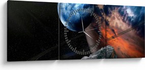 Obraz planety w kosmosie (z zegarem) (90x30 cm)