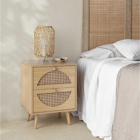 Stolik nocny Luna z 2 szufladami w kolorze dębu.