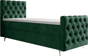 BEDANTE łóżko kontynentalne CHESTER PLUS 90x200 ciemnozielony z materacem H3 i topperem łóżko z pojemnikiem, pojedyncze, hotelowe, do sypialni, ze schowkiem