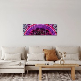 Abstrakcyjny obraz - fioletowe gałęzie (z zegarem) (90x30 cm)