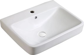 Umywalka biała wisząca prostokątna z otworem na baterię i półką 60 x 46 cm ARVETE Slim
