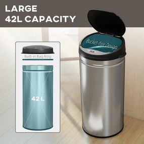 HOMCOM 42 L Kosz na śmieci z sensorem i funkcją Soft-Close, bezdotykowy kosz ze stali nierdzewnej do higienicznej kuchni