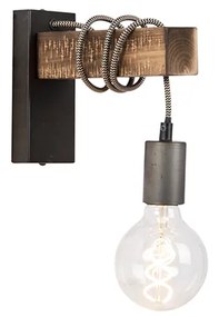 Industrialna lampa ścienna czarna z drewnem - GallowPrzemysłowy Oswietlenie wewnetrzne