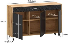 Komoda trzydrzwiowa na nóżkach dąb evok + czarny P7-M65