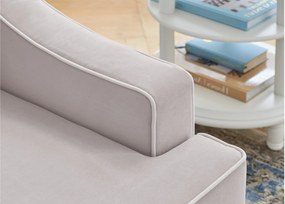 Narożnik rozkładany do salonu Notting Hill, z pojemnikami na pościel. Tkanina Matt Velvet odporna na wchłanianie płynów, kolor beżowy, błękitny, z kedrą.