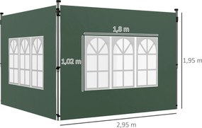 Outsunny Zestaw 2 ścianek do pawilonu 3x3/3x4 m, ścianka z oknem, wodoodporne, Zielony | Aosom PL