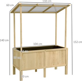 Outsunny Wysokie Łóżko Ogrodowe Drewniane z Tunel Foliowy Skrzynia na Rośliny 110x60x152cm Naturalne | Aosom PL