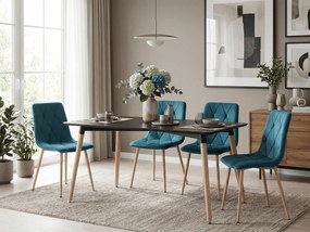 Turkusowe aksamitne krzesło jadalniane LIBRA