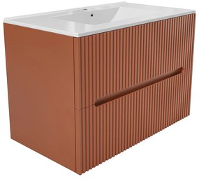 Szafka łazienkowa wisząca  ryflowana z umywalką - Terakotowy - 80 cm - PAVANI