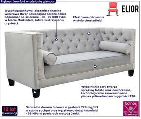 Pikowana sofa 2-osobowa glamour Nala 3X - 16 kolorów