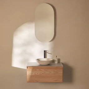 Zestaw Mebli Łazienkowych Z Drewna Jesionowego Tedrik Popielaty Brąz & Cement Okrągły Biały Ø40 Cm Zavion & Owalny - Sklum