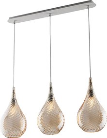 Szyna żelazna Pluvia z bursztynowym szkłem pyreksowym, 3 światła, dł. 75 x 10, BL264-BIN3-AM