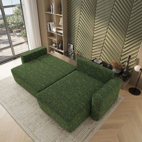 Masseno Narożnik BELARO z funkcją spania i pojemnikiem na pościel Narozniki L, Rozkładana sofa - Zielony, BELLA 80