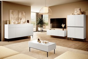 Komoda z szufladami Nicole 200 cm - biały mat / czarne nóżki