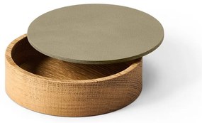 Zielono-naturalny drewniany/ze skóry ekologicznej pojemnik dekoracyjny z pokrywką ø 11x3,5 cm Circle Nupo – LIND DNA