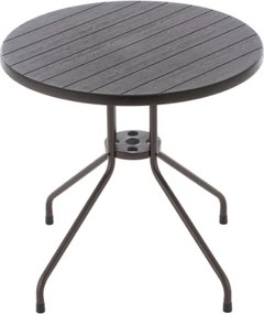 Stół balkonowy okrągły 80 cm, stalowy, brązowy blat
