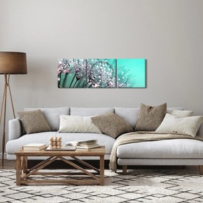 Obraz - zroszona roślina (z zegarem) (90x30 cm)