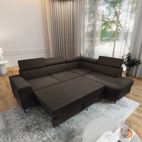 Masseno Narożnik ALVORO z funkcją spania i pojemnikiem na pościel Narozniki L, Rozkładana sofa - Brązowy, MATT VELVET 29
