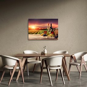 Obraz na szkle - winnica z winem (70x50 cm)