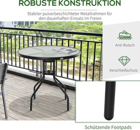 Outsunny® stół ogrodowy balkonowy bistro meble ogrodowe otwór na parasol szkło hartowane + metal czarny ø80 x 72 cm